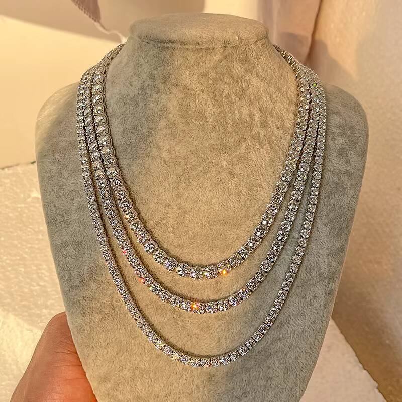 2025 Dropshiiping Hip Hop Jewelry Iced Out Women 5mm Pure Silver 925 Lab Grown Real Diamond Moissanite Tennis Chain Necklace