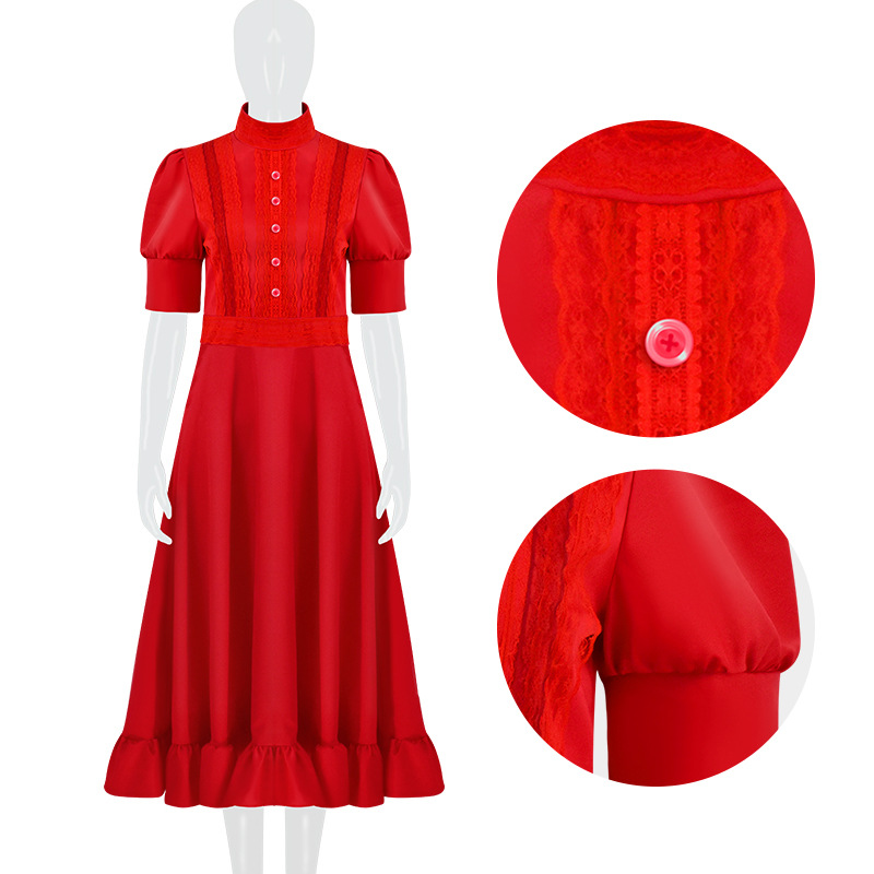 Horror Movie Pearl Cosplay Costume X Prequel Comic-Con Pearl Women Cos Dress Red Long Skirt Halloween Performance Clothing Adult
