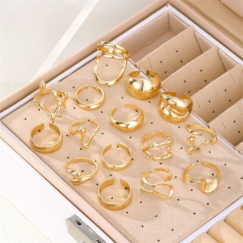 156Pcs Set Irregular Combination Ring Retro Punk Bohemian Style Jewelry Accessories for Woman Girl Open Gold Silver Color Ring250917