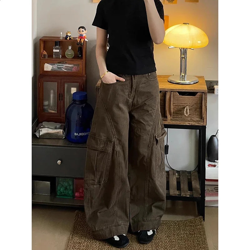 American Vintage 2000s Style High Waist Brown Jeans Pants 2025 Summer Womens Baggy Y2K Wide Leg Denim Trouser Female Clothes Z260313