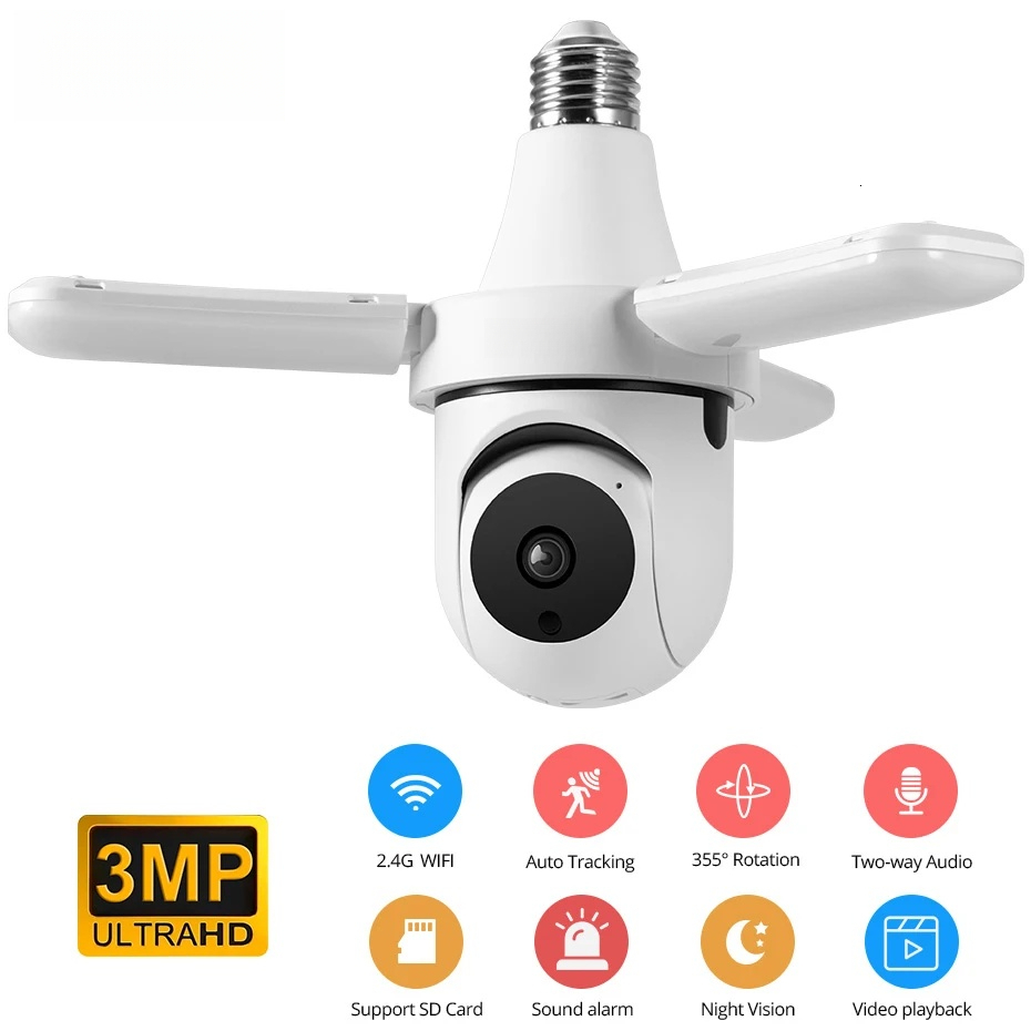 FUERS E27 Bulb Security Indoor Monitor Wireless 2.4G Wifi Automatic Human Tracking Floodlight Surveillance Camera