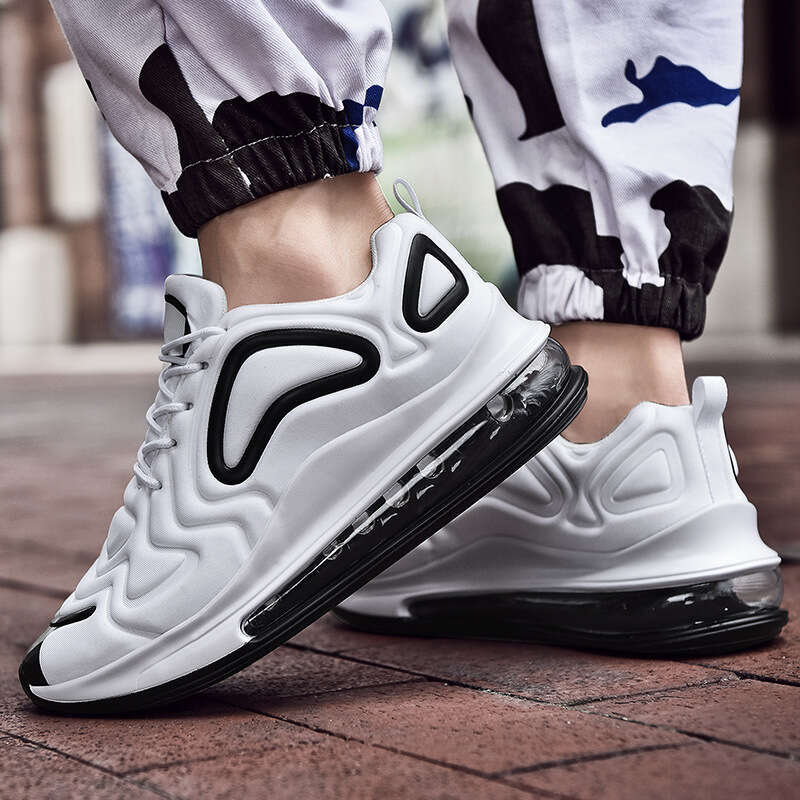 Full Sole Air Cushion Autumn All Black Couple Sneakers Versatile Brand Middle School Students Shock Absorption Men's Trendy Shoes