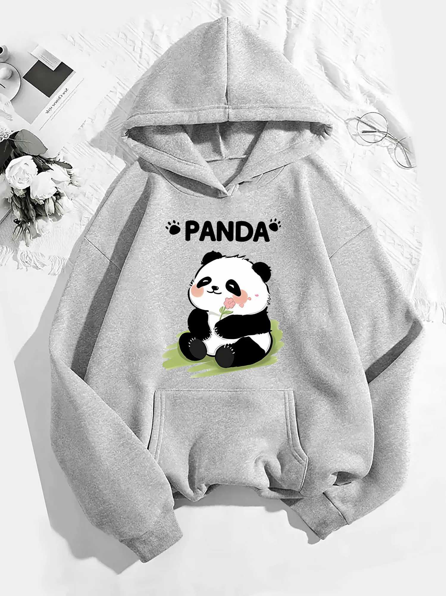 Cartoon Panda Print 2025 AutumnWinter Womens Cute Hoodie Round Neck Long Sleeve Casual Womens Sweatshirt ClothingZ250918