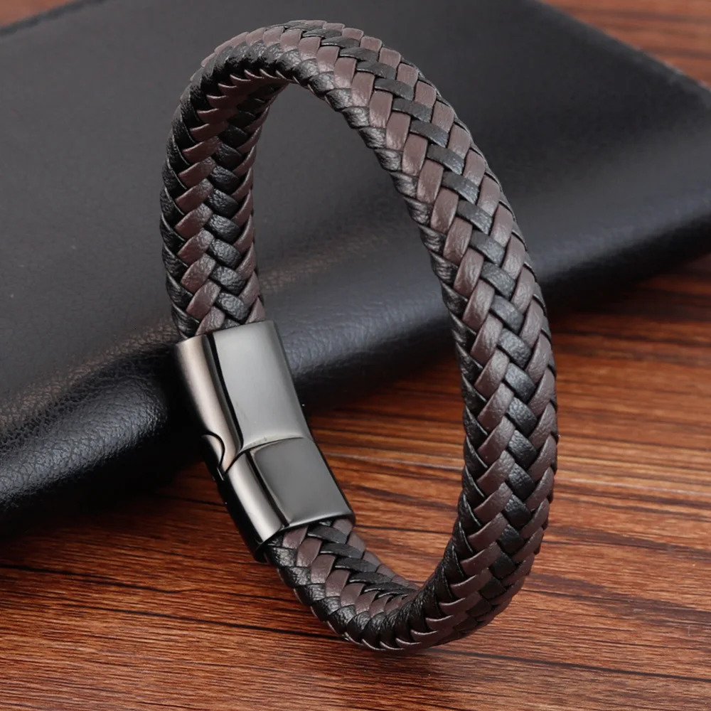 Trendy Men Jewelry Red Braided Leather Rope Bracelet Black Magnetic Buckle Bracelets Punk Wrist Band Pulsera Hombre y250919