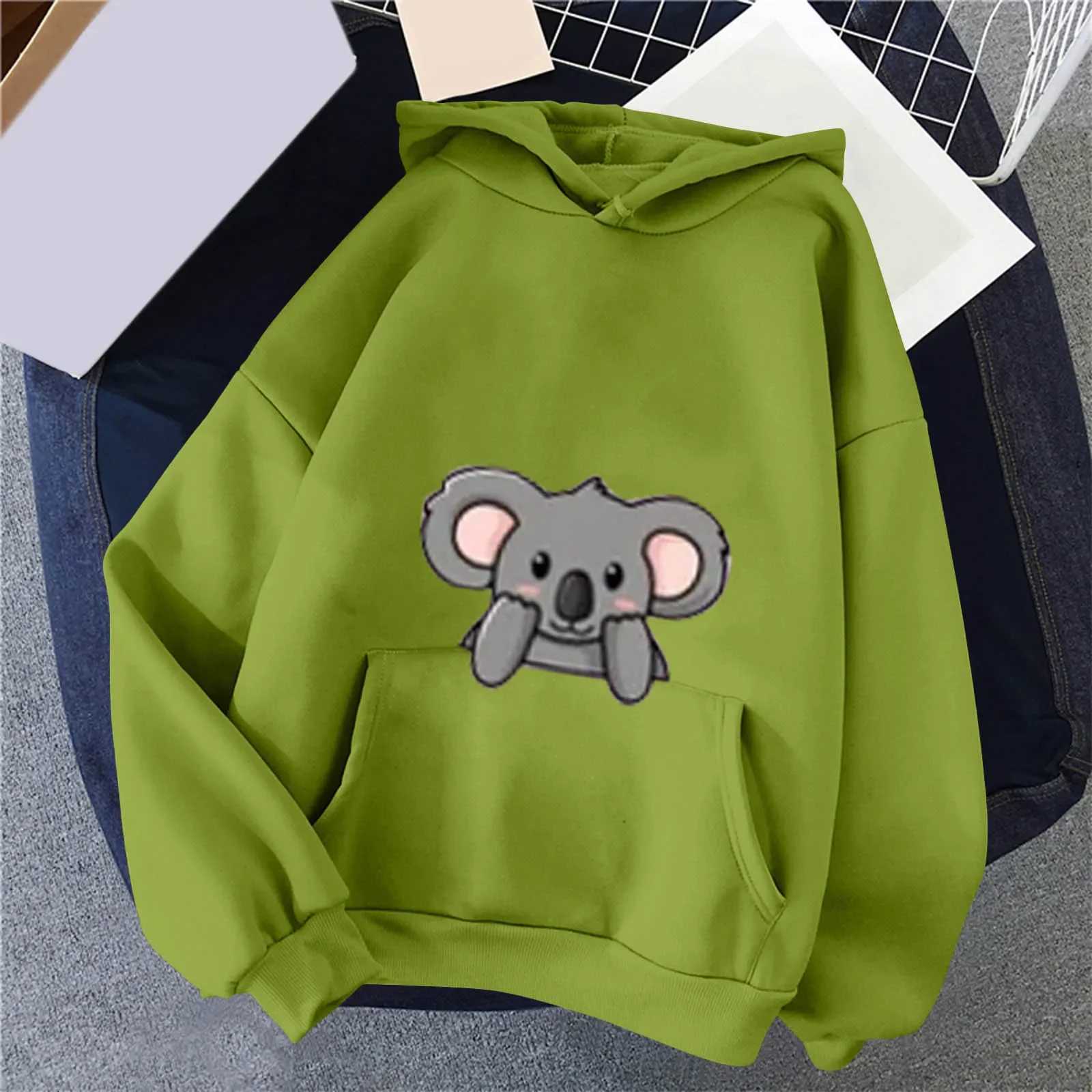 Warm Casual Oversize Hoodie Sweatshirt Korean Clothes Female Sudadera Winter Kawaii Cartoon Koala Print Hoodies Women PulloverZ250918