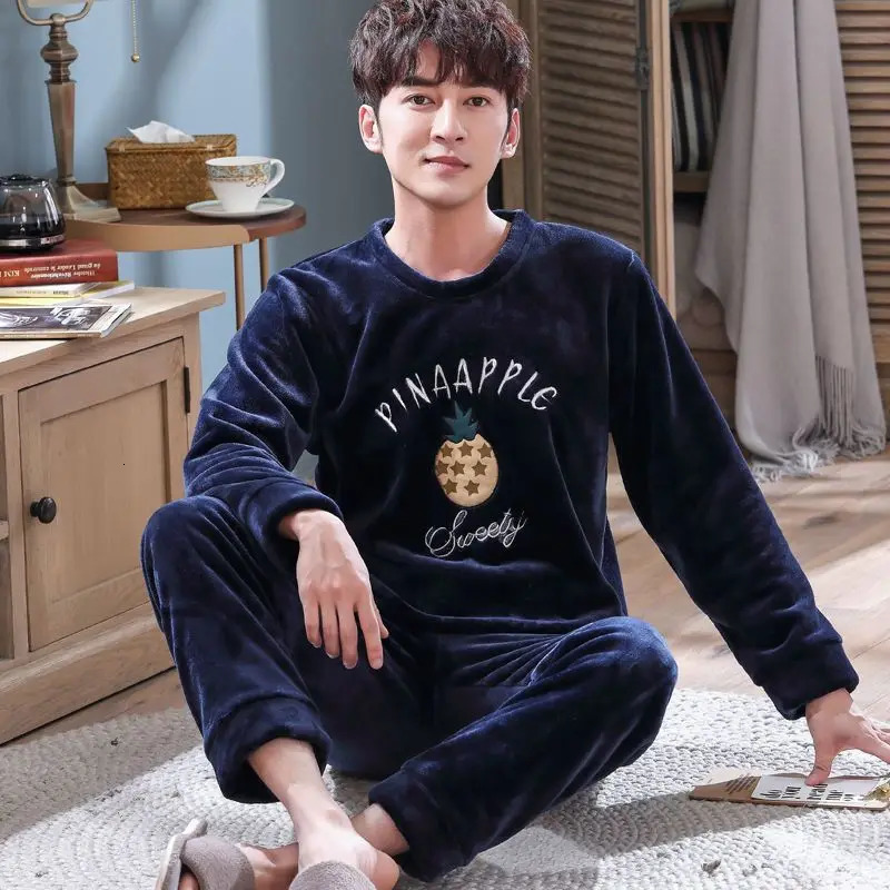 Winter Mens Pajamas Homewear Suit Coral Fleece Warm LongSleeved Spring Autumn and Winter Models of Mens Flannel Homewear 250917