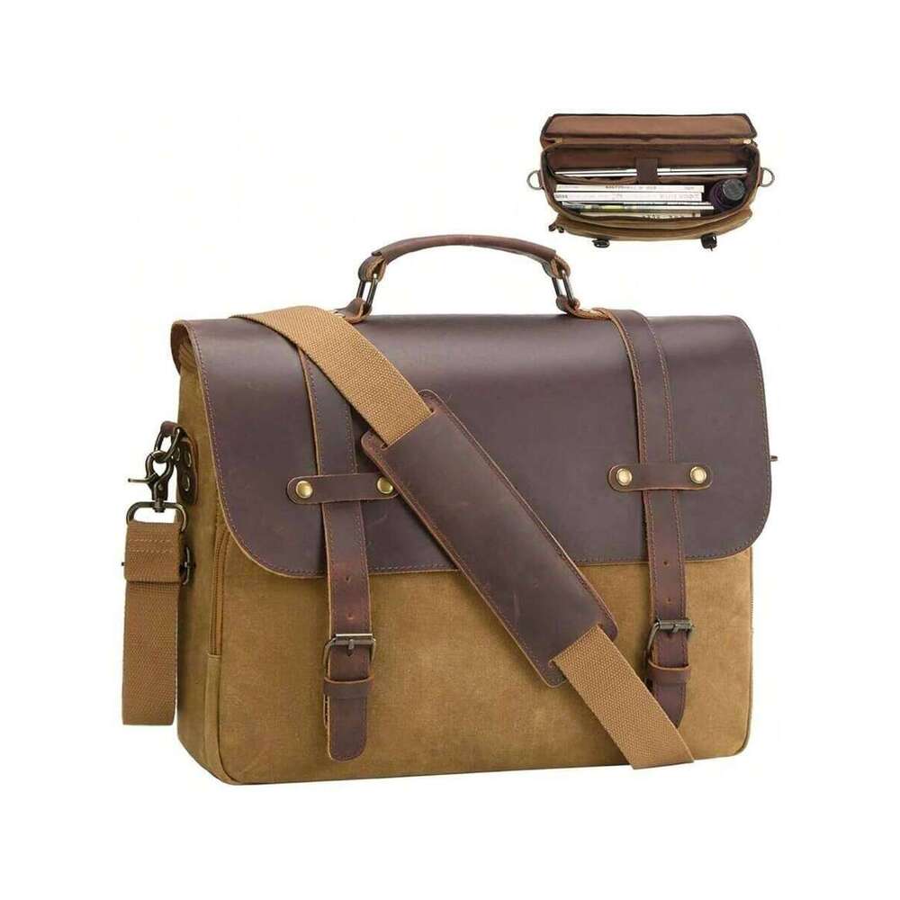 Mens Messenger Waxed Canvas Laptop Briefcase 15.6" Crossbody Bags Satchel Bag