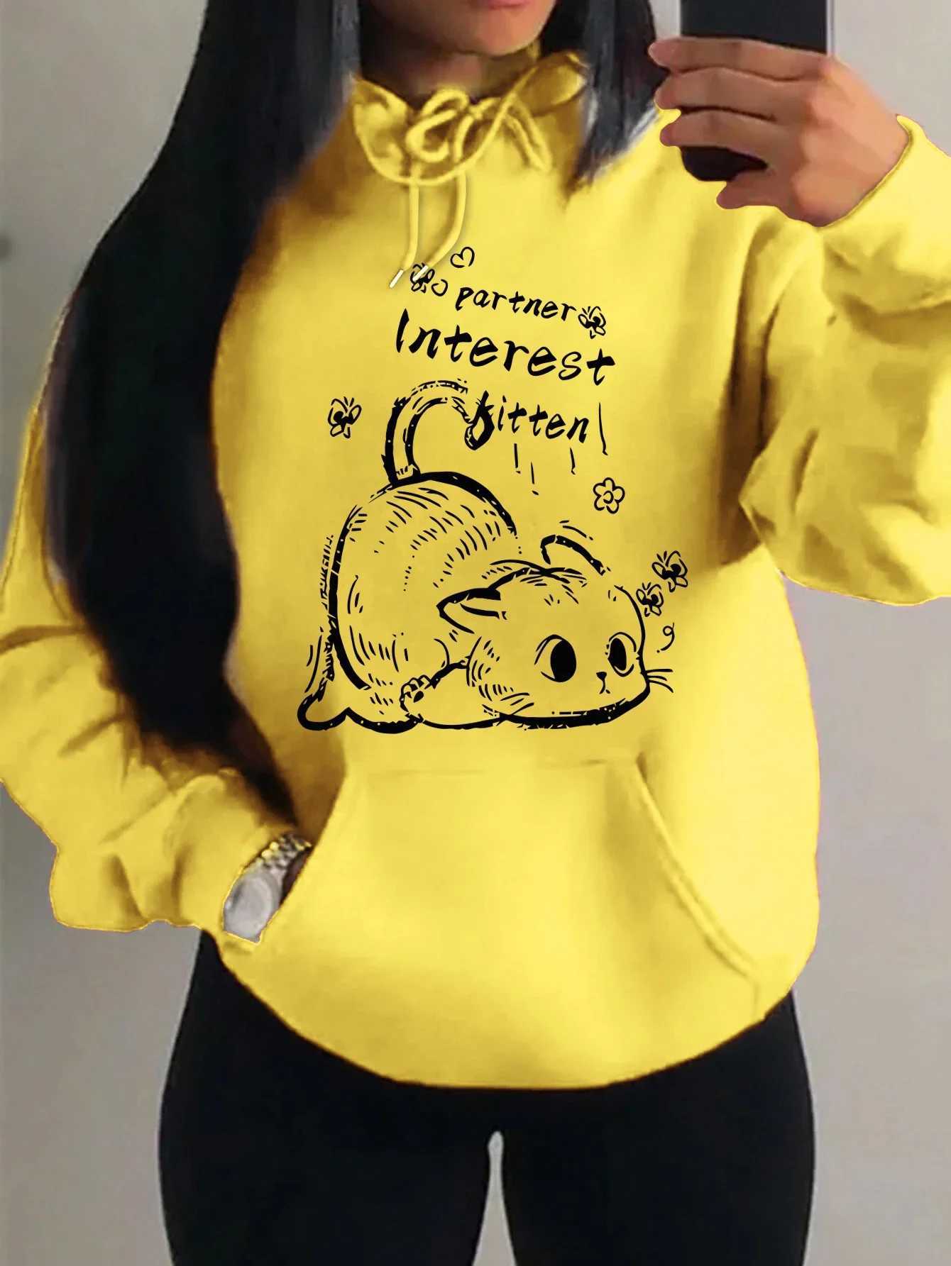 Partner Kitten Flower Cute Printing Hoodies Women Hip Hop 2025 Autumn Winter Hoodie Multicolor Fleece Casual Streetwear ClothingZ250918