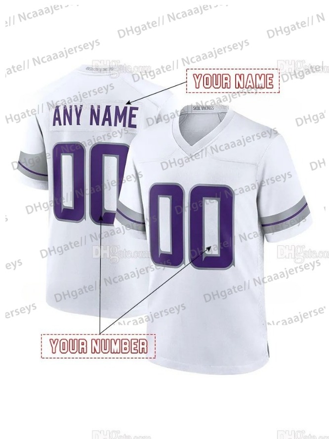 2025 Custom Football Jersey Jefferson McCarthy Moss Darnold Addison Hockenson Smith Men Women Youth Embroidered Letter Number333