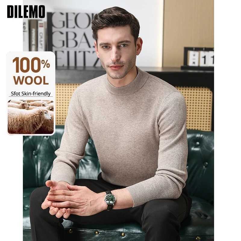 High End 100 Wool Thick New Autum Winter Fashion Brand Pullover Knit Half Turtleneck Business Sweater Casual Men ClothingZ250918
