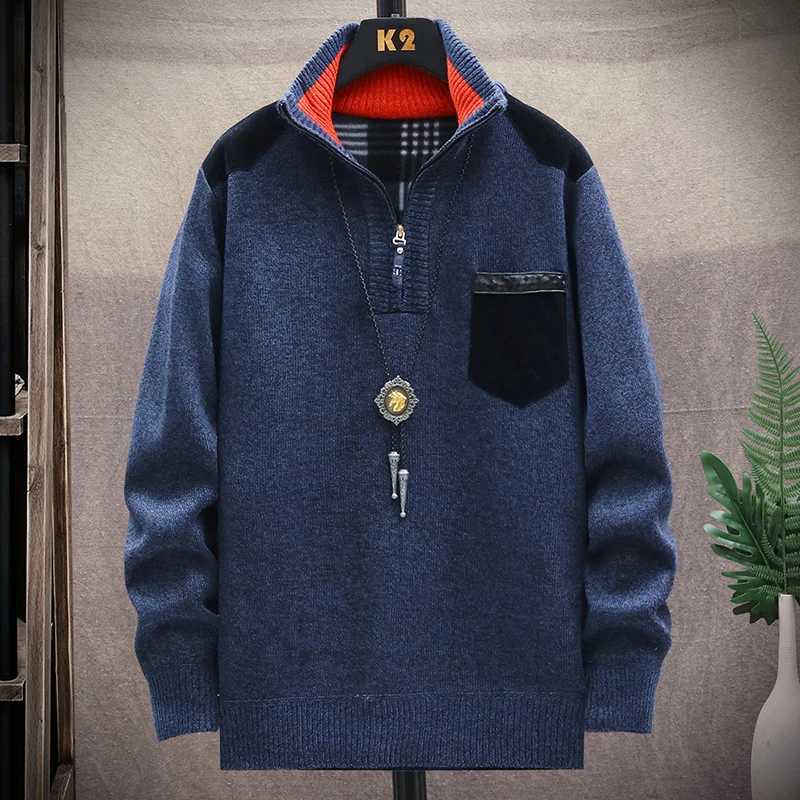 Men Knit Sweater Thick Winter Pullover Korean Half Zipper Male Autumn Clothes Stand Collar Autumn Winter Outerwear Luxury ClothZ250918