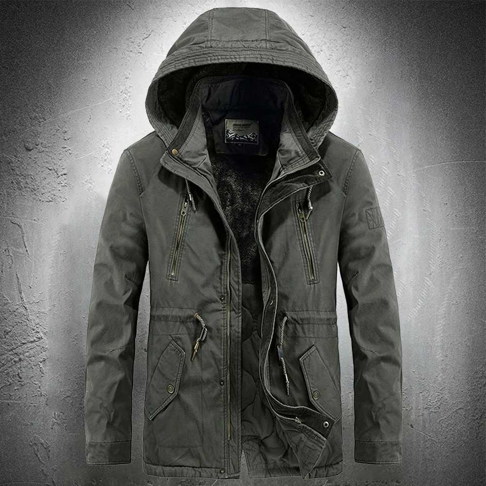 Mens Outdoor Jacket Detachable Hood Casaul Coat Autumn Winter Military Jacket Men Hooded Parka Fleece Lined Thicken Warm Coat L2509181