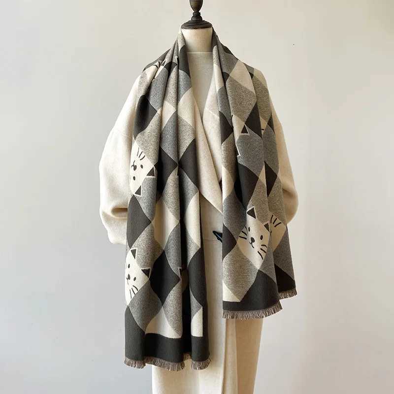 2025 Luxury Cat Print Scarf for Wen Warmer Winter Cashmere Scarves Shls Fem Thick Blanket Wrs Foard Y250918