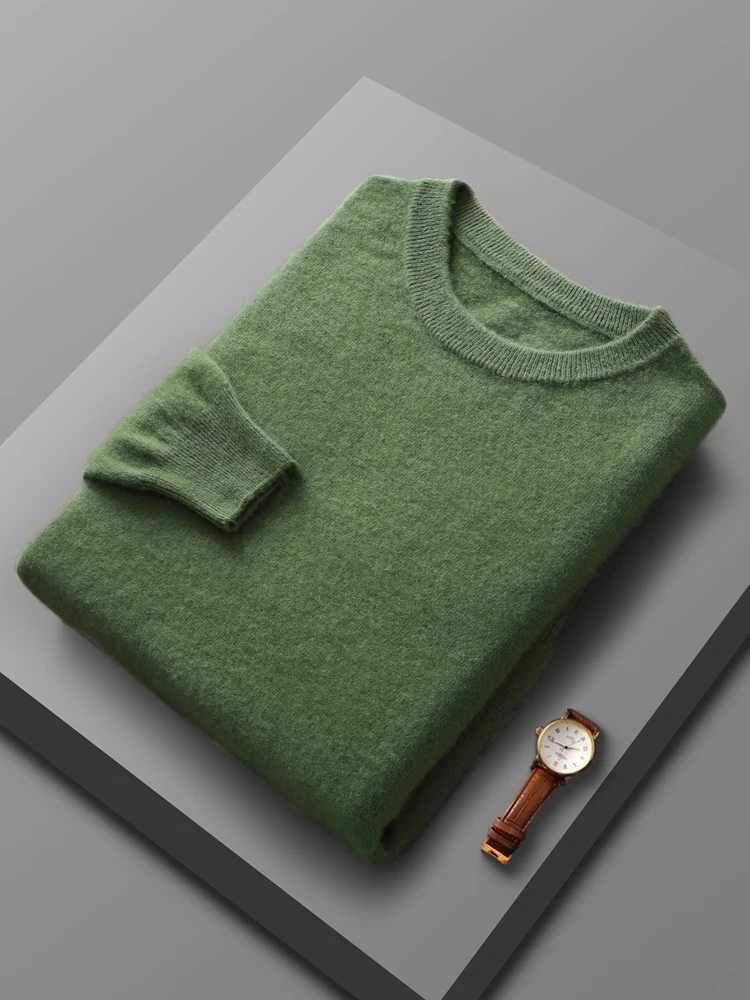 New Chic Mens 100 Merino Wool Knitted Pullover Autumn Winter Thick Warm Long Sleeve Sweater Basic Clothing Casual Loose TopsZ250918