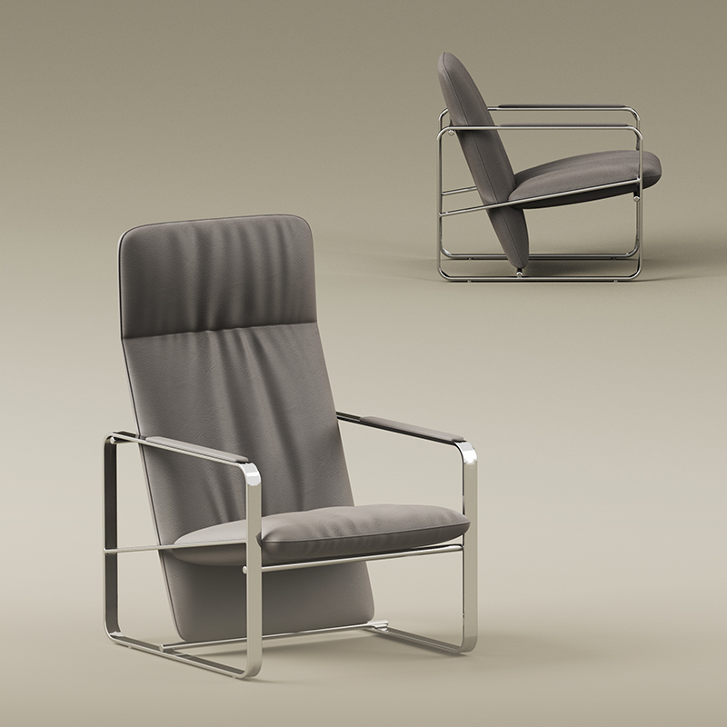 Living Room Furniture Modern Grey Upholstered Kite - Shaped Lounge Chair with Stainless Steel Frame