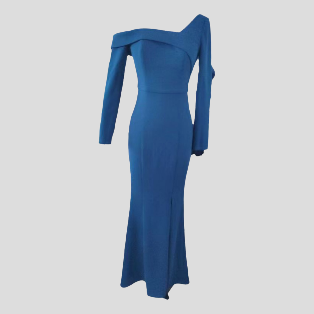 Custom-Made Handcrafted Dress Elegant Off-Shoulder Long-Sleeved Blue Long Evening Gown