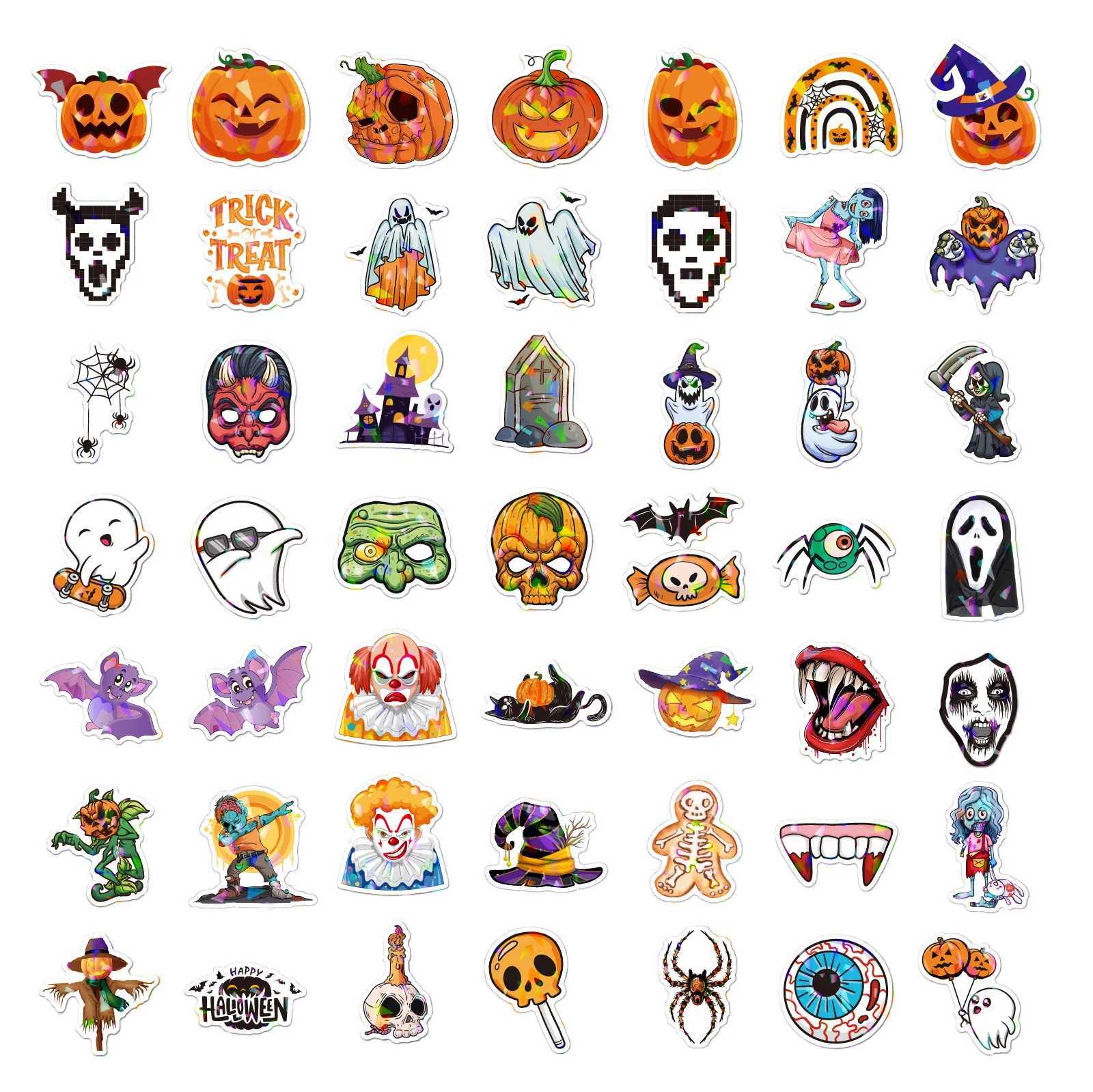 100PCS Holographic Halloween Stickers Bling Waterproof Party Decoration Favors Games Toys Gifts Party Supplies Laptop Luggage C250918
