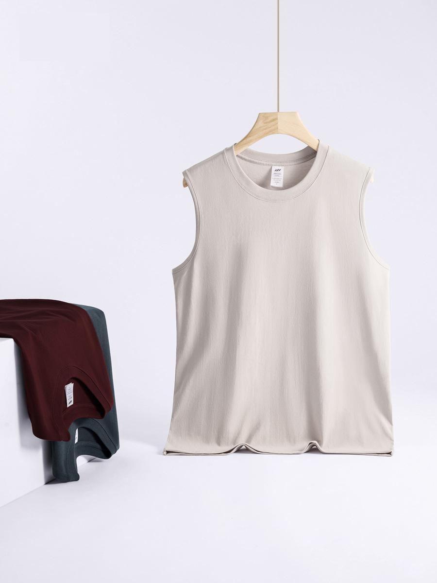 Men's Summer Fitness Muscle Tank Top: Cotton, Loose & Breathable, Sleeveless Vest, Solid Color, Trendy Athletic Tee-03D