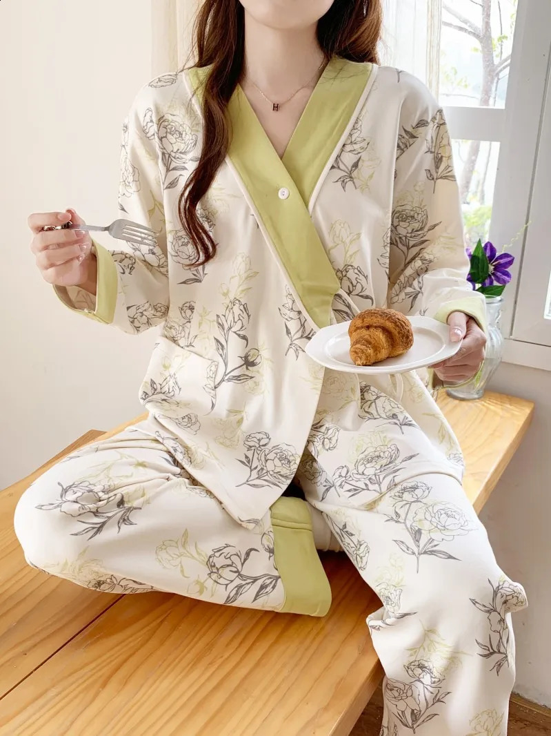 Monthly Clothing Spring and Autumn Postpartum Maternity Pajamas Summer Thin Section Breastfeeding Maternity Home Wear 250918