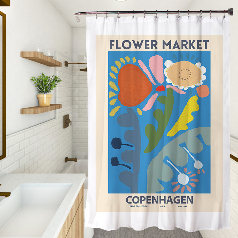 YL-37207 small fresh ins shower curtain bathroom bathroom blocking curtain hand-painted shower curtain wholesale