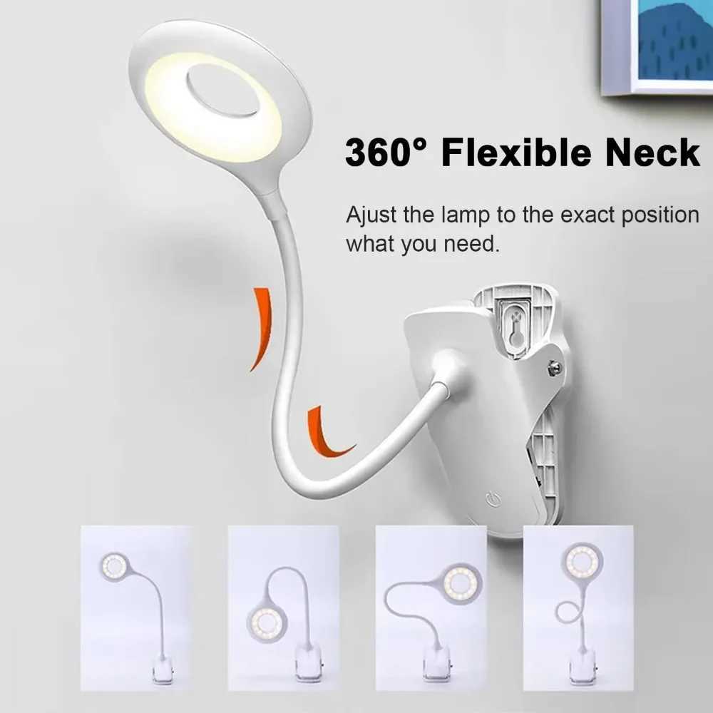 3 Level Brightness Clip on Desk Lamp Portable LED Reading Night Light Rechargeable Desk Light Dimmable Study Book Light Lamp C250918
