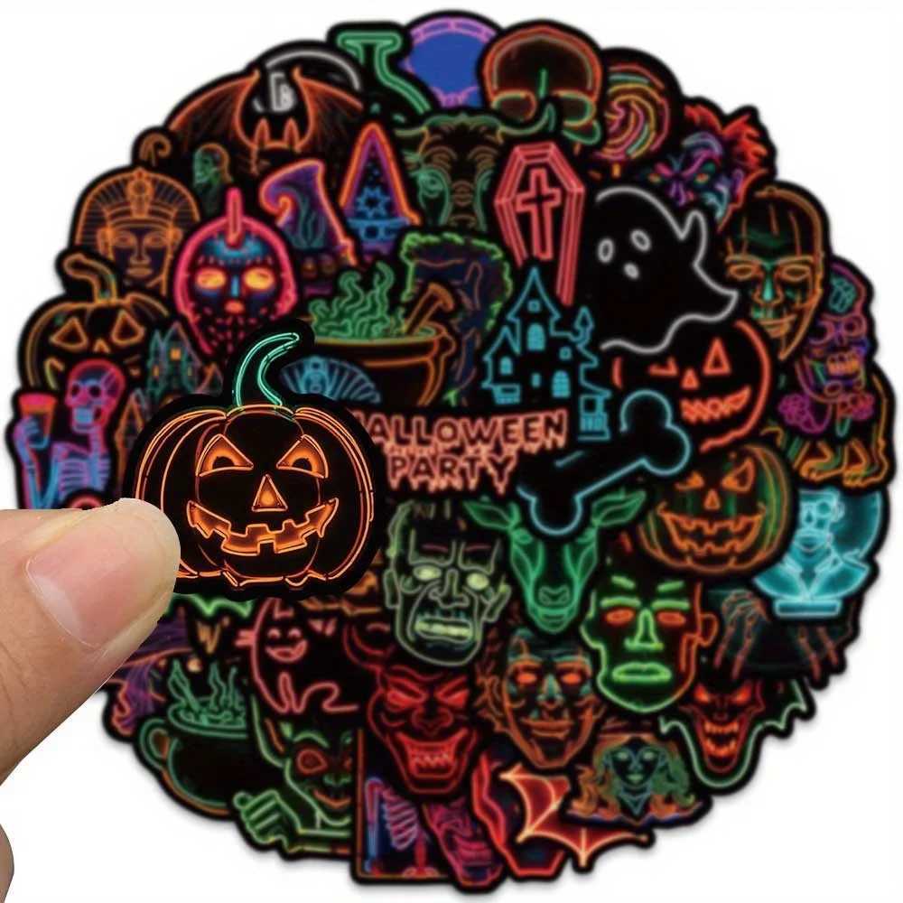 50pcs Neon Halloween Cartoon Graffiti Stickers Spooky Horror Decals for Water Bottles Party Supplies Reusable SelfAdhesive C250918