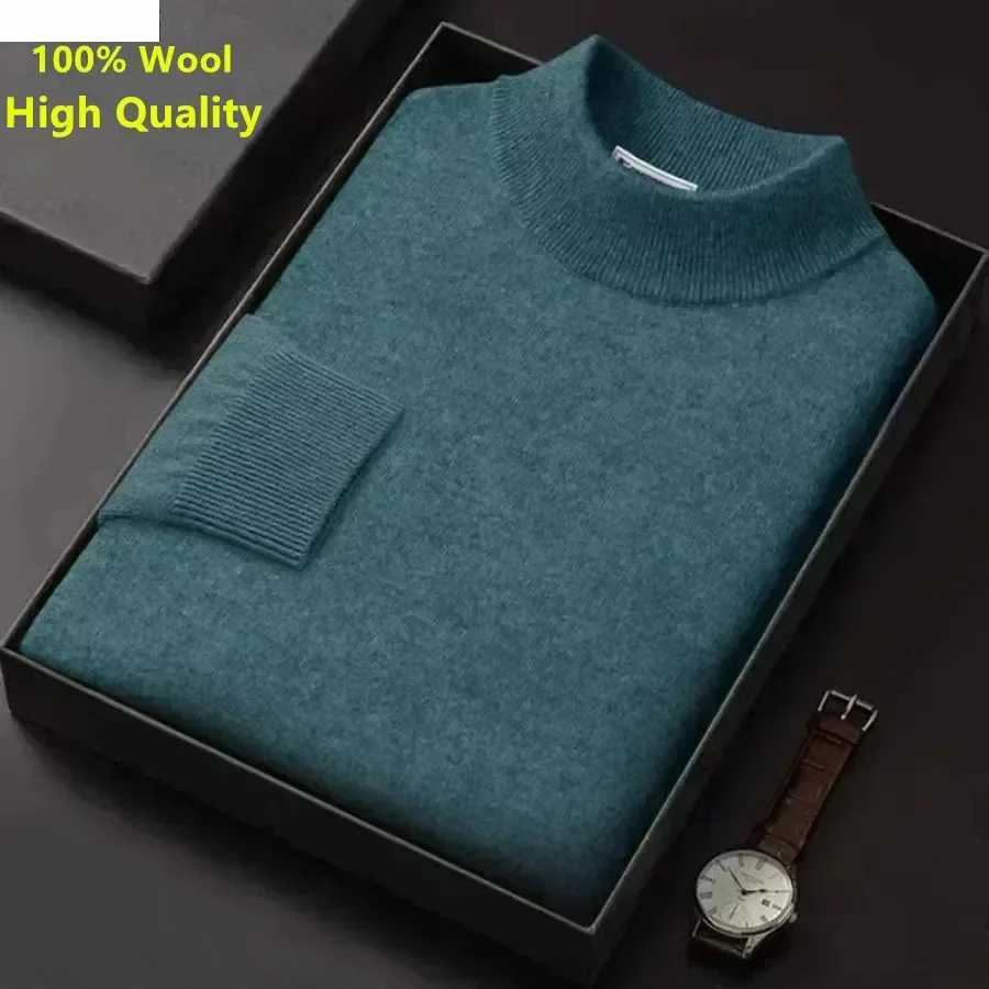 New Mens Knit Warm Sweater Pullover Trendy Mock Collar 100 Pure Woolen Sweater Male Casual Business Cashmere Sweater TopsZ250918