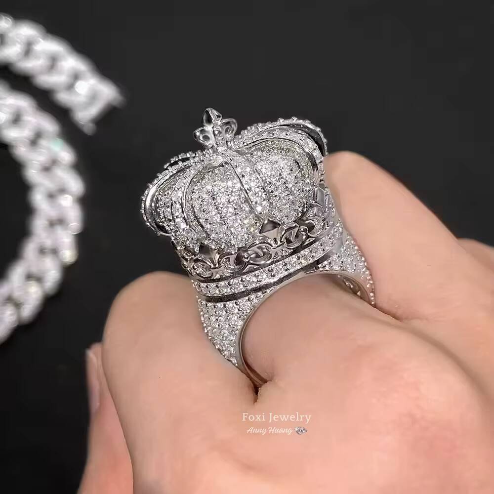 HIP HOP Mossanite Custom Jewelry MenS Luxury 925 Silver 18Kt Gold Plated Vvs Moissanite Diamond Crown Design Ring