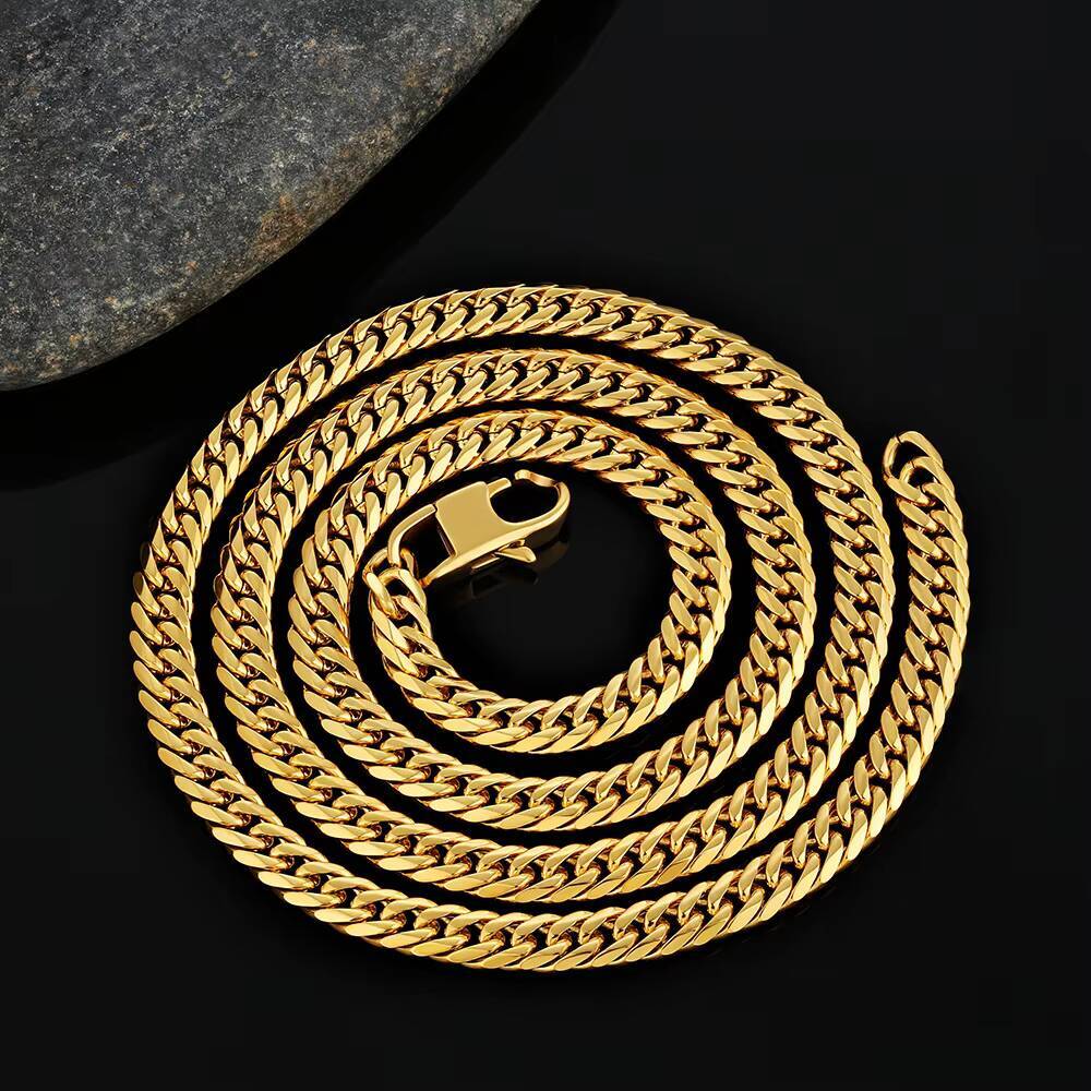 FaMoissaniteory Hip Hop Fashion Authentic Solid Sturdy Miami Cuban Chain Durable Lobster Claw Clasp Unisex Flat Curb Mens Necklace