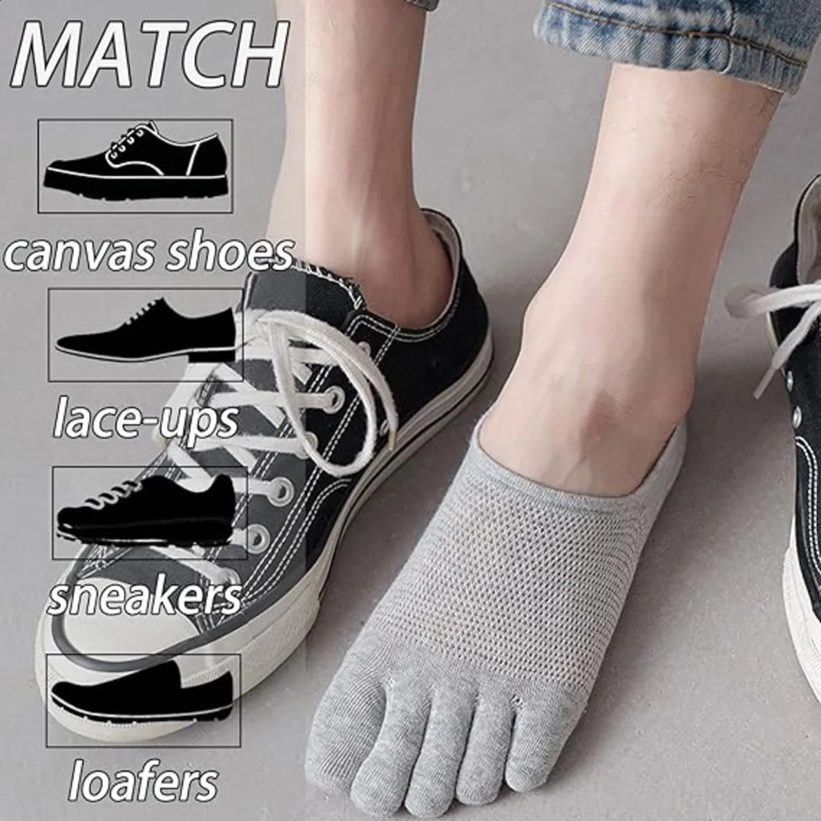 Man Slipper Toe Socks Mesh Hollow No Show Ankle Short Socks Sports SweatAbsorbing Cotton Breathable Five Finger Boat Sock 250918
