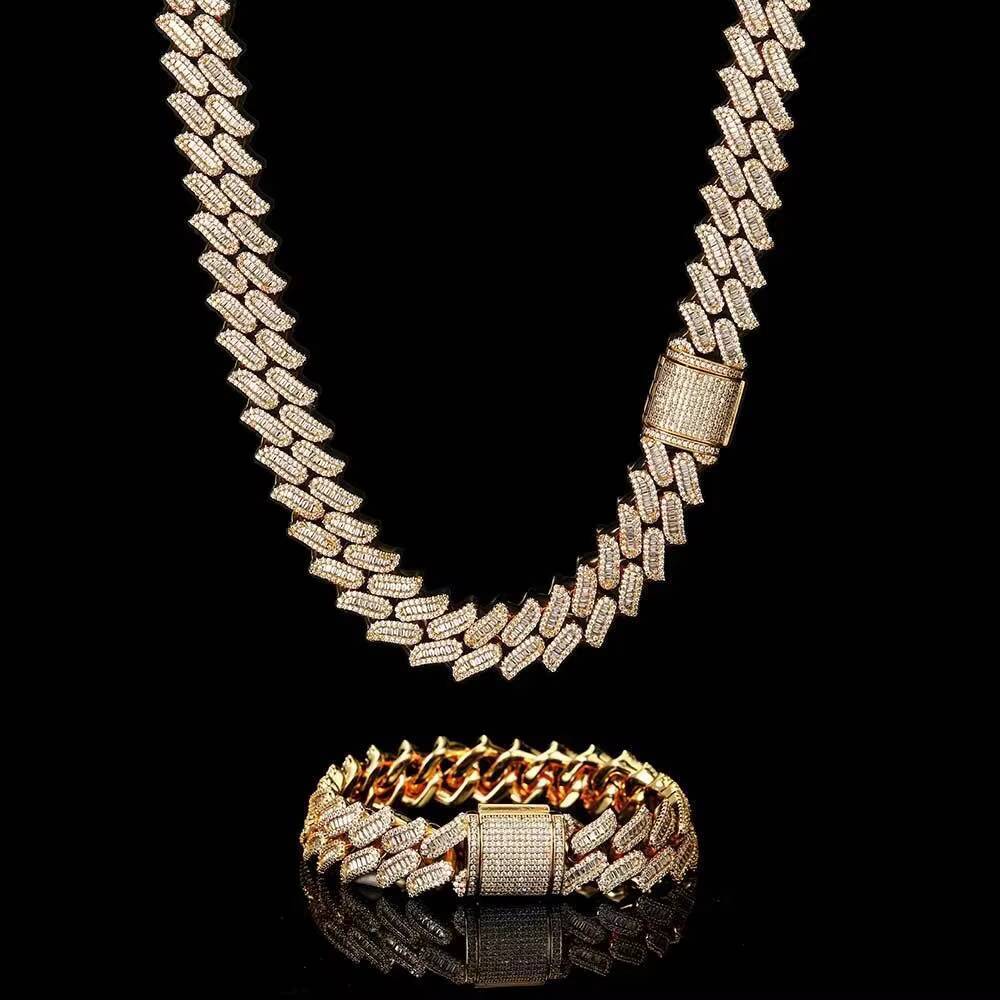 Hip Hop 925 Silver Iced Out Cuban Link Bracelet 15mm Moissanite Necklace Jewelry