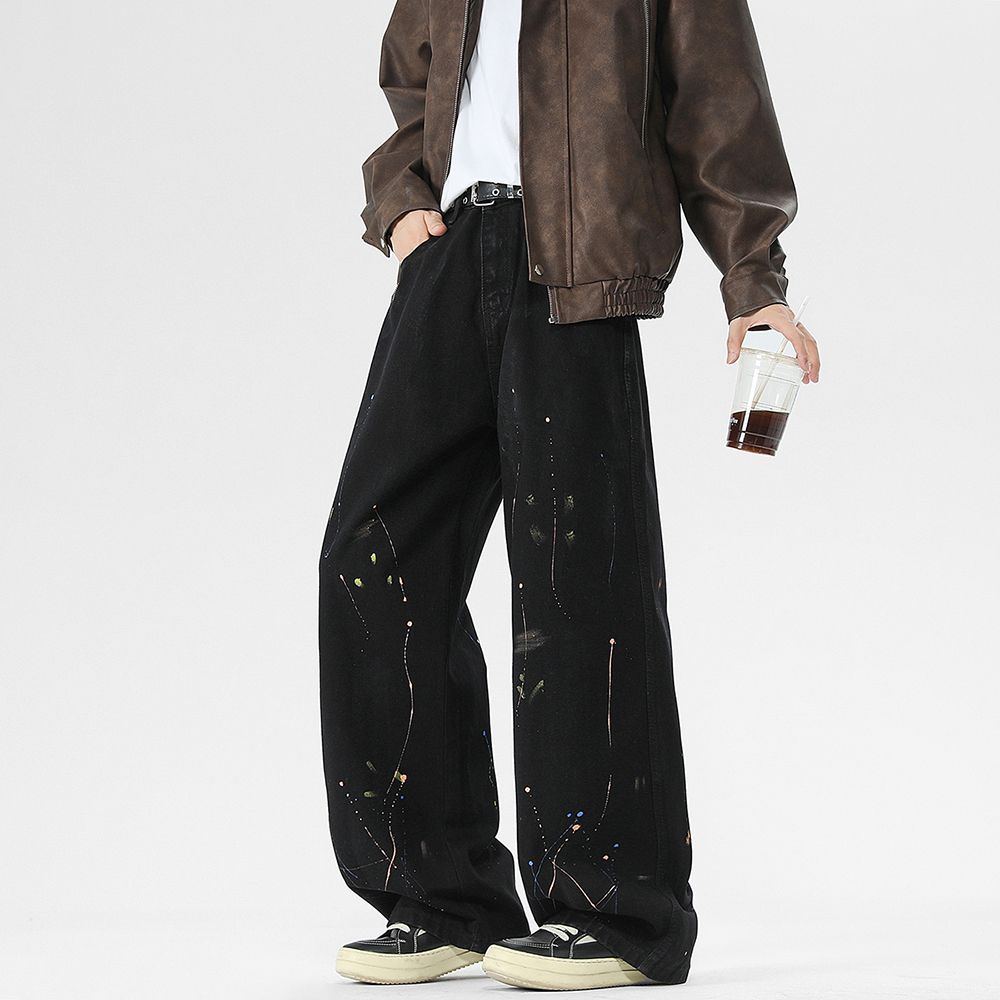 Men's Jeans Autumn New Loose Straight Pants - Unisex Cool Colorful Splatter Painted Trousers