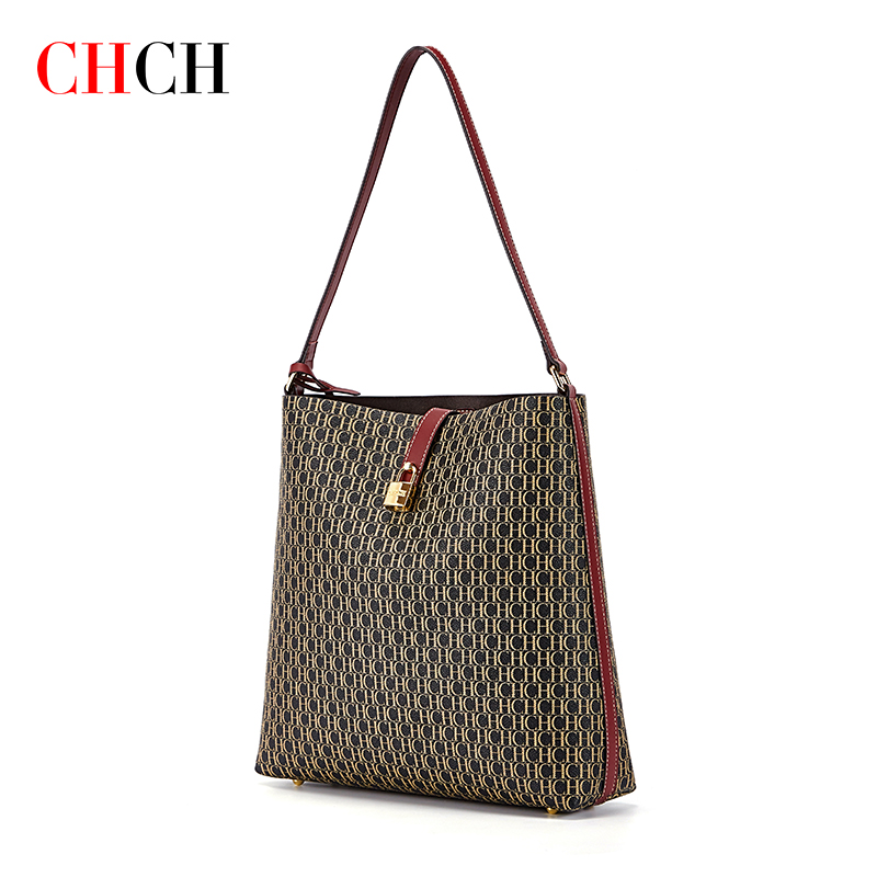CHCH Vintage-Inspired Large Capacity Women's Tote Bag - Classic PVC Letter Print Design, Spacious Travel Shopping Bag