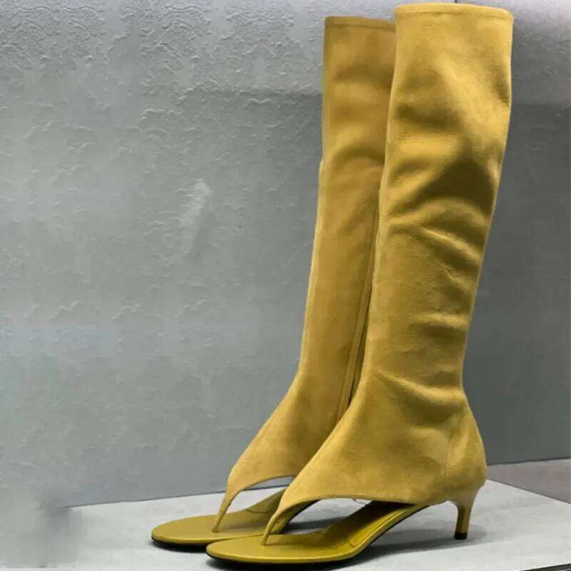 Ladies Spring and Summer New Slim Heel Pinch Toe Knee Cool Fashionable Side Zipper Mid Length Women's Boots