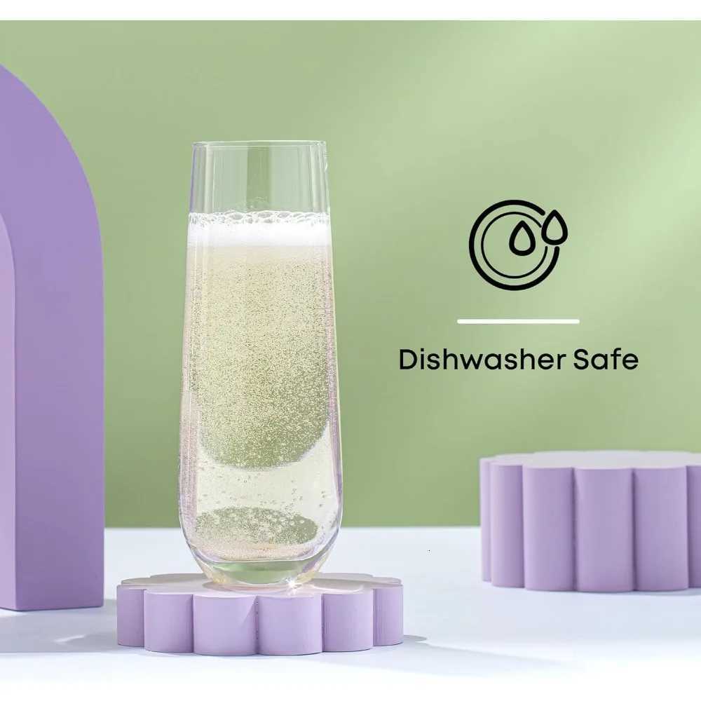 Milo Stemless Champagne Flutes Set of 8 Crystal Glasses 95oz Prosecco Wine Flute Mimosa Glasses Cocktail Glass Set Water H F250918