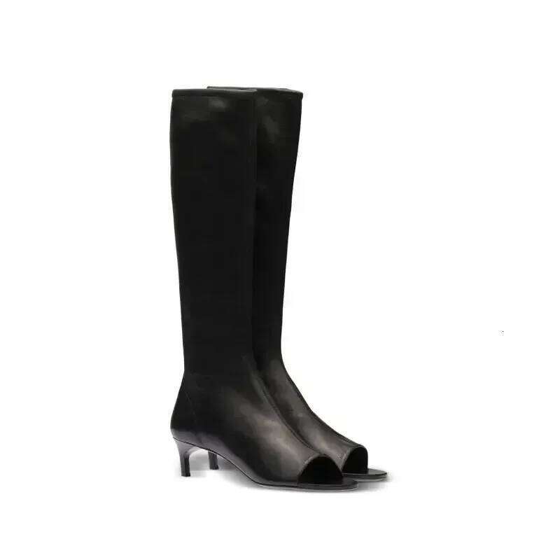 Ladies Spring and Summer New Slim Heel Pinch Toe Knee Cool Fashionable Side Zipper Mid Length Women's Boots