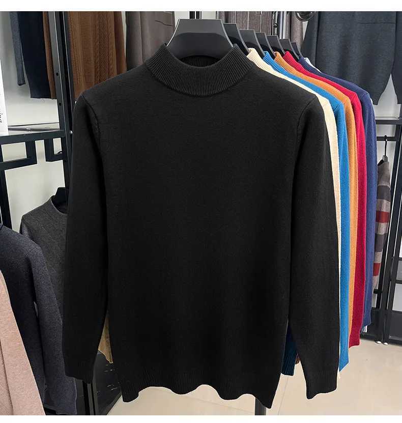 Spring and Autumn Woolen Sweater Mens Warm Half High Collar Winter Knitted Sweater Base Hooded SweaterZ250918