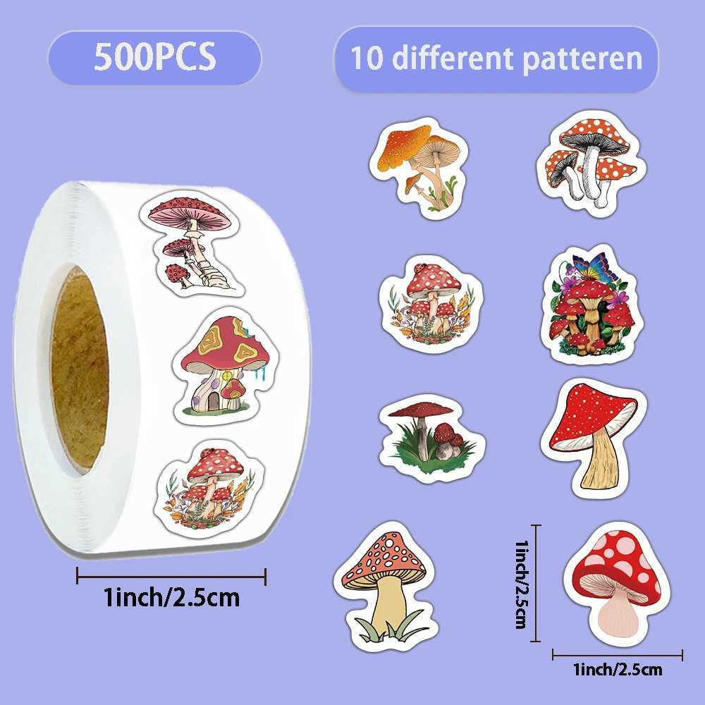500PCS Colorful Dreamy Mushroom Roll Sticker Pattern Bookkeeping Material Adhesive Sealing Sticker Decorative Sticker C250918