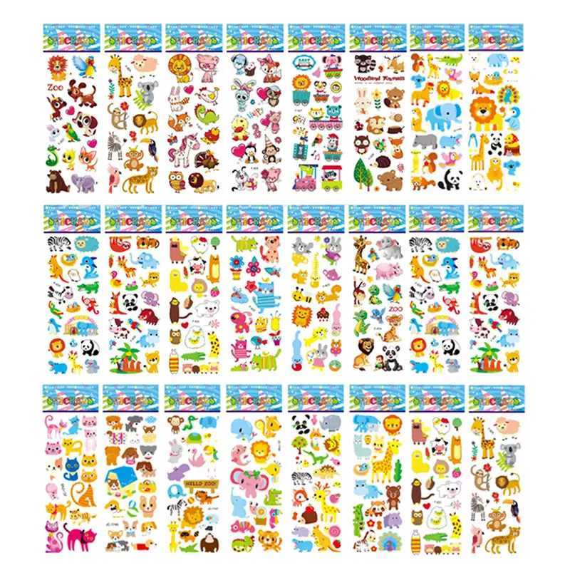 10 Sheets Kids Stickers Cartoon Animal Puffy Sticker Birthday Christmas New Year Gift for Girl Boy Cartoon Scrapbooking Stickers C250918