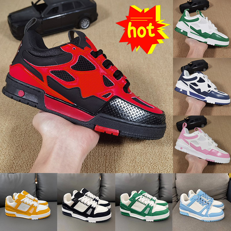 New mens designer shoes Embossed Trainer Sneaker womens white black sky blue green denim pink red luxury mens casual sneakers low lace-up platform trainers for women