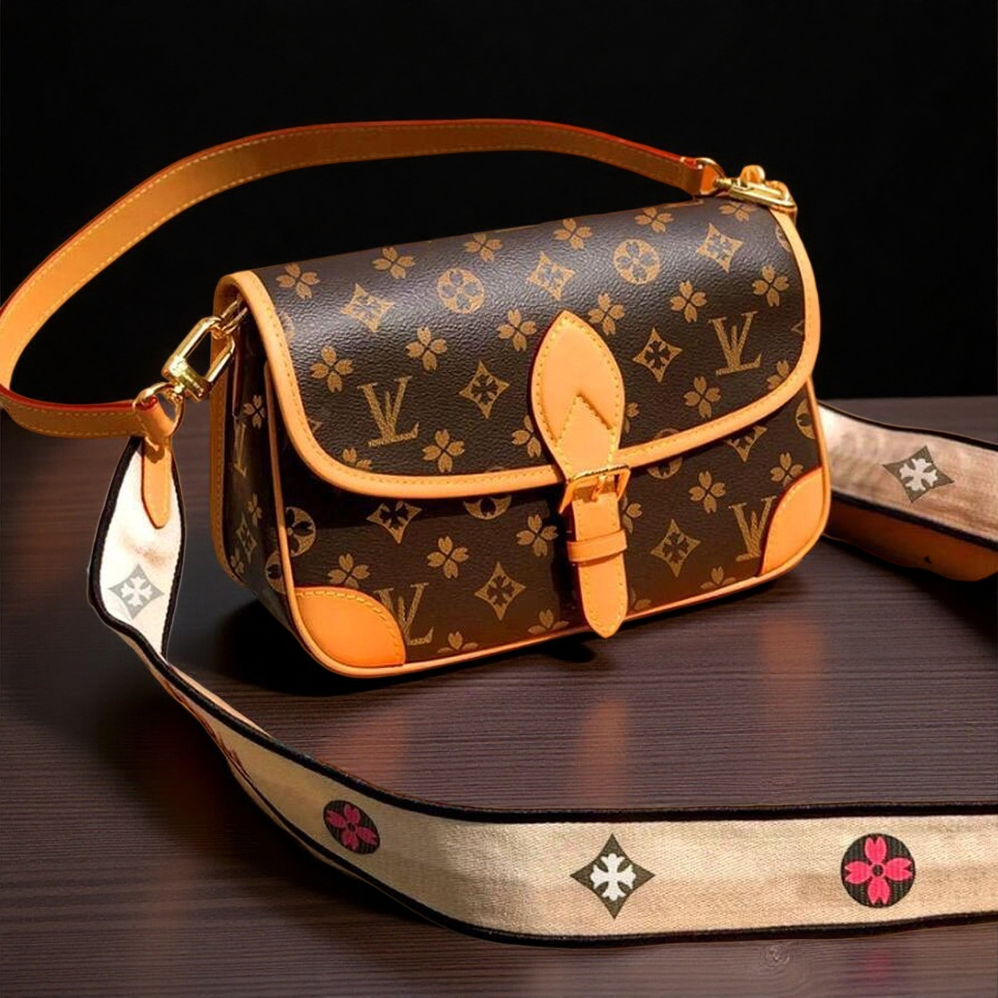 TOP Designer Bag Women Luxurys Crossbody Diane Baguette Classic Vintage Canvas Strap Flower Flap Embossed Letters Clutch Purse Shoulder Bags Tote Bag