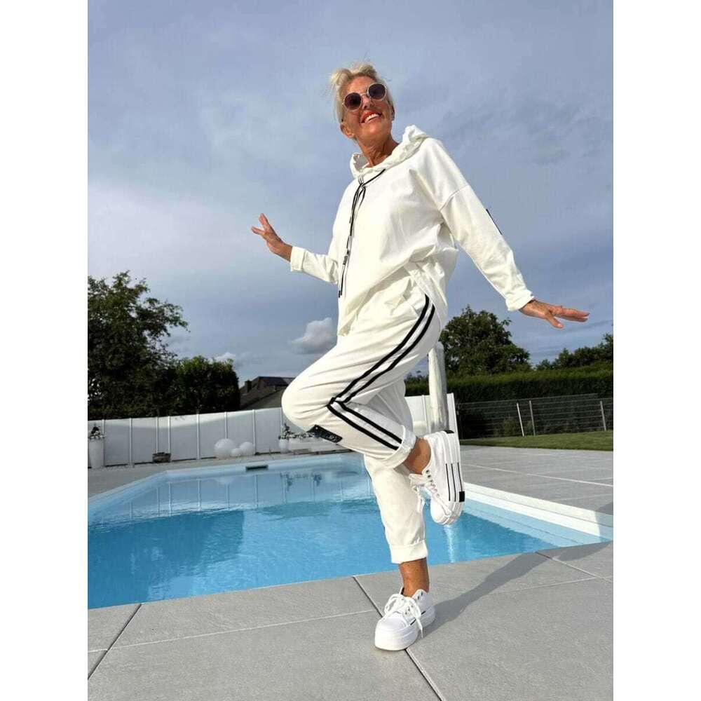 2025 Autumn Winter New European and American Cross-Border Women's Solid Color Round Neck Sleeve Ribbon Splicing Long Pants Set for Women