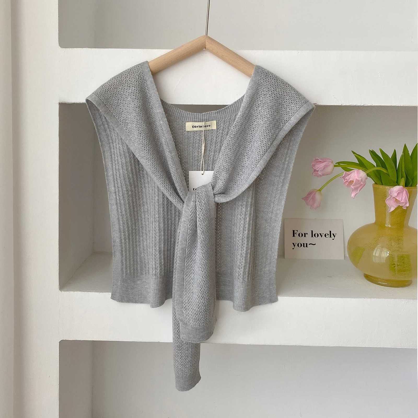2025 Fashion Korean Knitted Hollow Out Shl Summer Off Fake Collar Neck Knit Thin Knotted Ce Shoder Scarf For Wen Y250918