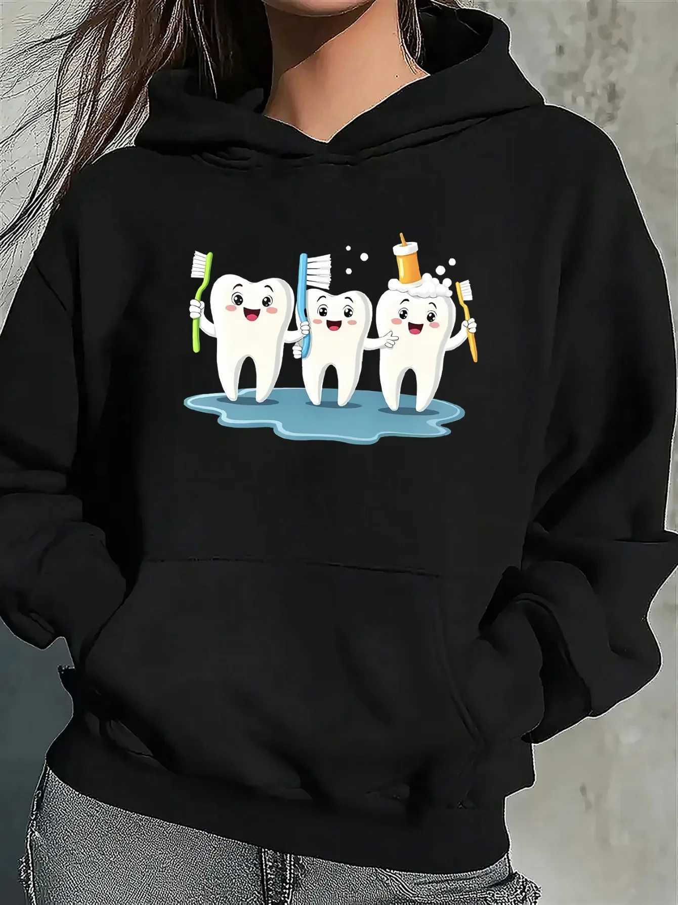 2025 WomenS Cute Tooth Graphic Hoodie Casual Wear Hoodie Cute Graphic Hoodie Warm Pullovers Autumn Winter HoodieZ250918