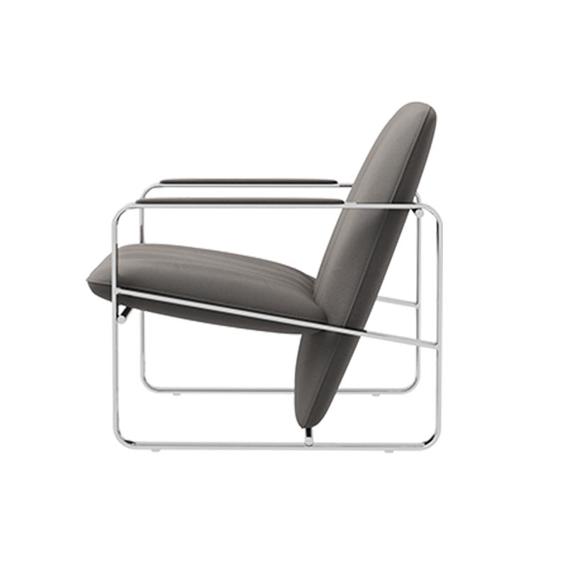 Living Room Furniture Modern Grey Upholstered Kite - Shaped Lounge Chair with Stainless Steel Frame
