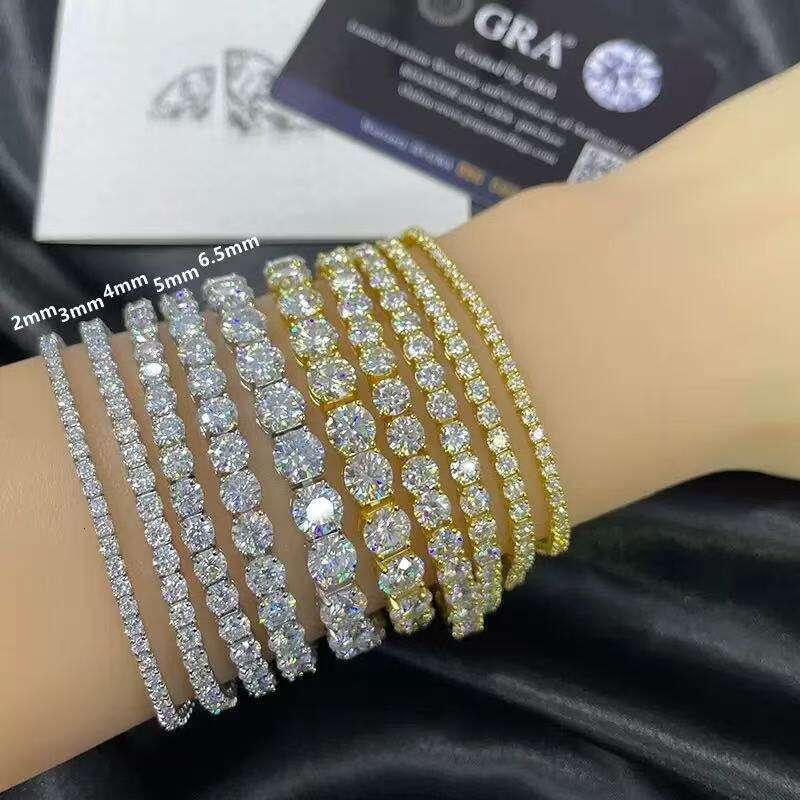 VVS Pass the test of moissanite tennis chain 2mm 3mm 4mm 5mm 6.5mm wide bracelet vvs tennis chain for men and women gifts