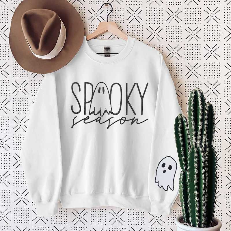 Halloween Spooky Season Sweatshirts For Women Funny Halloween Ghost Graphic Oversized Sweatshirts Fall Long Sleeve PulloversZ250918