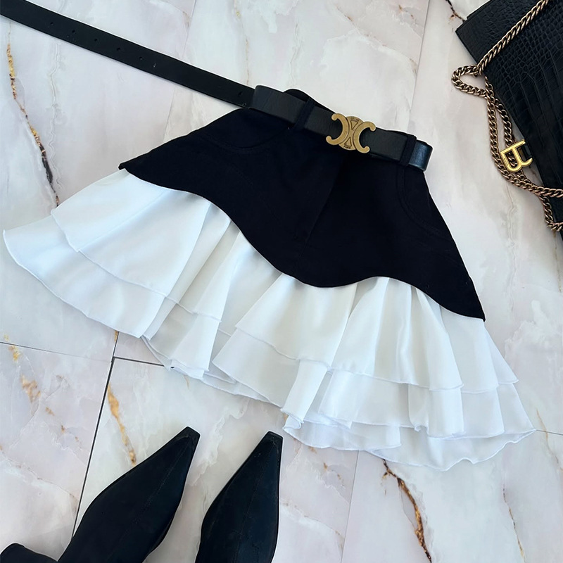 Women's Fashion 2025 New Ruffle Layered Cake Petite Short High Waist Midi Skirt