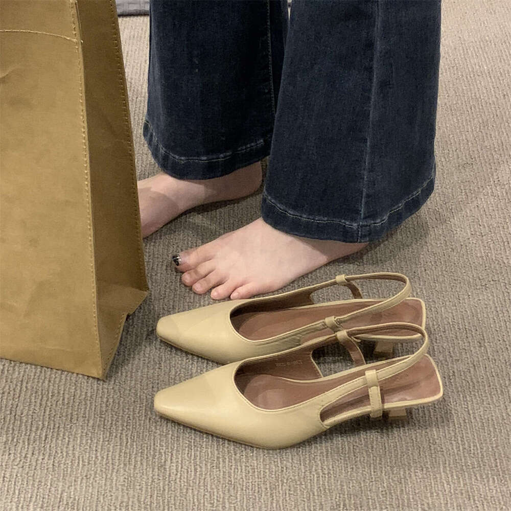 French Style High-End Sandals for Women, Outdoor Wear, 2024 Spring and Autumn New Designer Bags Pointed Toe Shallow Mouth Slip-On Elegant Single Shoes