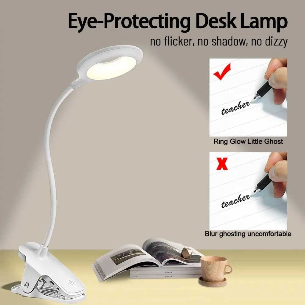 3 Level Brightness Clip on Desk Lamp Portable LED Reading Night Light Rechargeable Desk Light Dimmable Study Book Light Lamp C250918